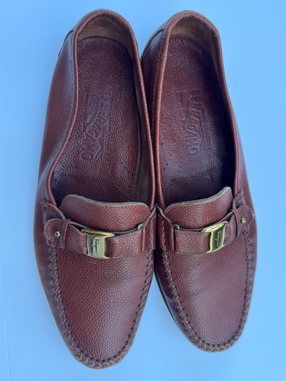 Salvatore Ferragamo Menβs Brown Leather Loafers 8.5 EE Wide